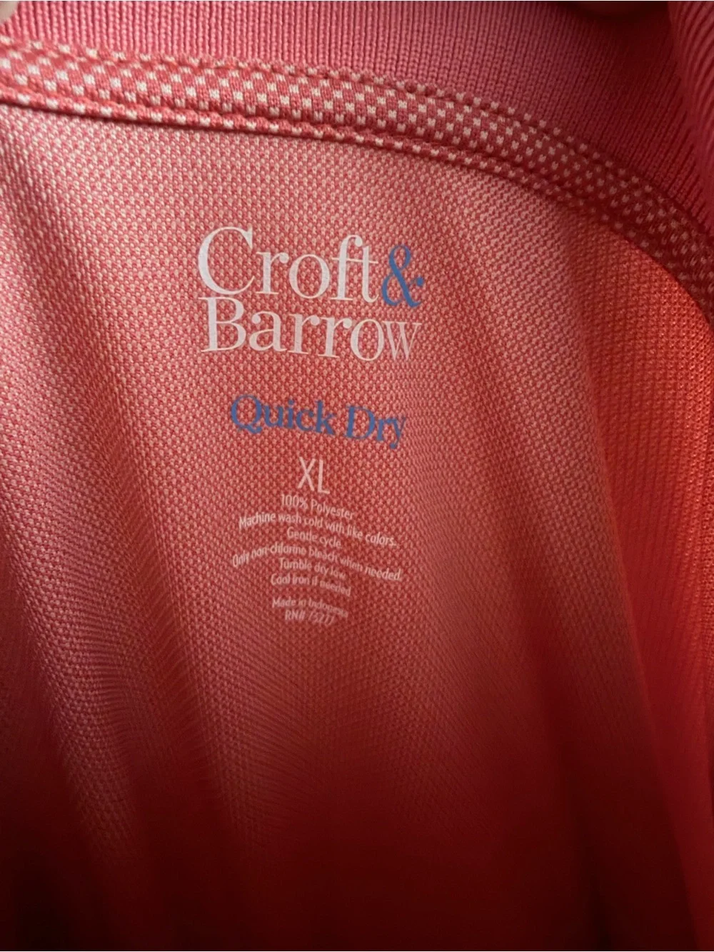 Croft & Barrow Quick Dry Men’s XL Coral Performance Golf Polo